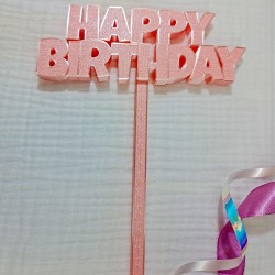 Topper różowy „Happy Birthday” na tort urodzinowy