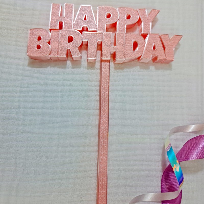 Topper różowy „Happy Birthday” na tort urodzinowy