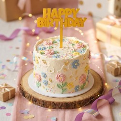 Topper złoty „Happy Birthday” na tort urodzinowy