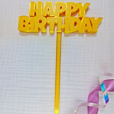 Topper złoty „Happy Birthday” na tort urodzinowy