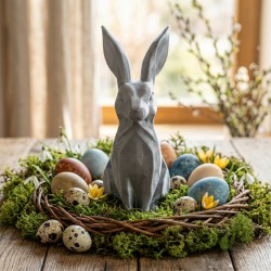 Zajączek/Królik wielkanocny Srebrny „Płatek” 3D – figurka do stroików
