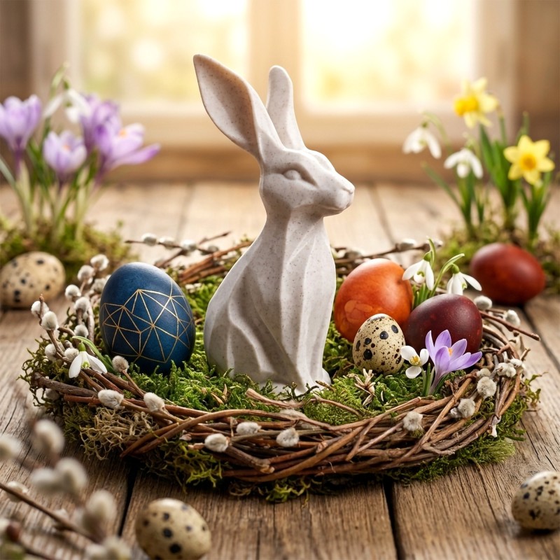 Zajączek/Królik wielkanocny jak Marmur „Płatek” 3D – figurka do stroików