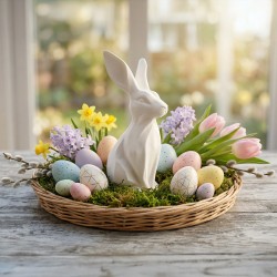 Zajączek/Królik wielkanocny Biały „Płatek” 3D – figurka do stroików