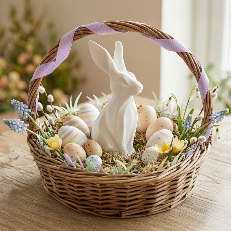 Zajączek/Królik wielkanocny Biały „Płatek” 3D – figurka do stroików