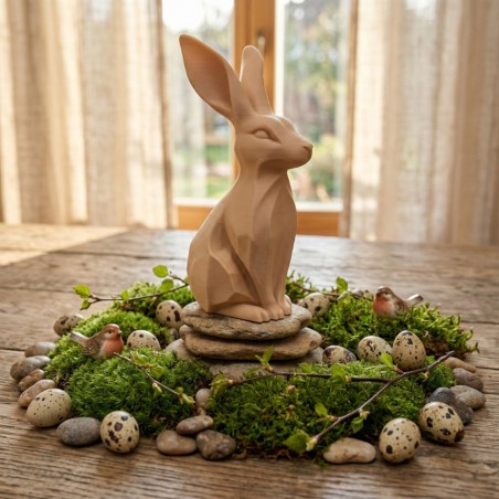Zajączek/Królik wielkanocny Beżowy „Płatek” 3D – figurka do stroików