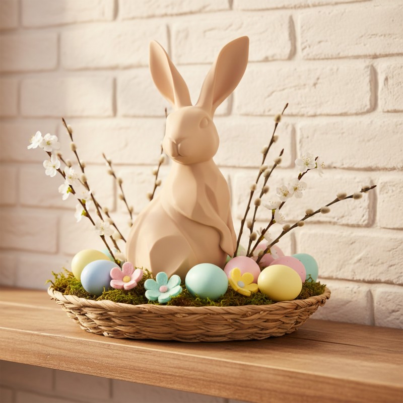 Zajączek/Królik wielkanocny Beżowy „Kropka” 3D – ozdoba na stół