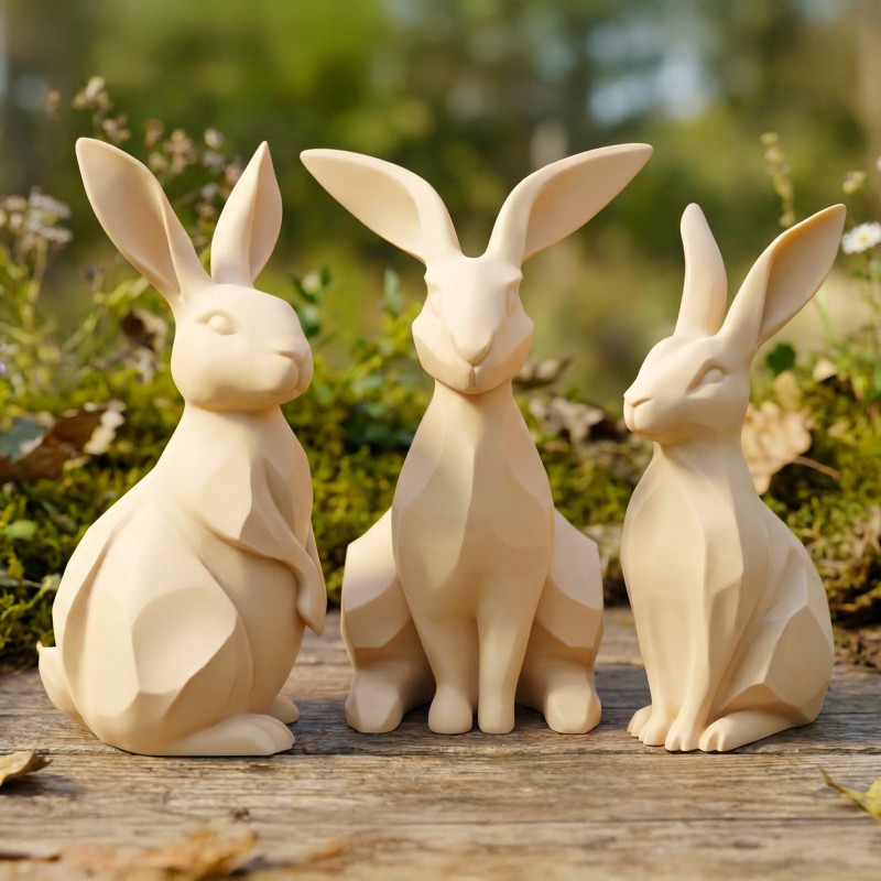 Rodzina zajączków/królików wielkanocnych 3D – Beżowy zestaw 3 figurek