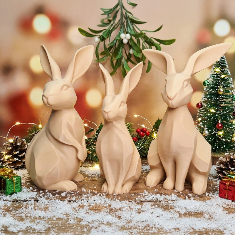 Rodzina zajączków/królików wielkanocnych 3D – Beżowy zestaw 3 figurek