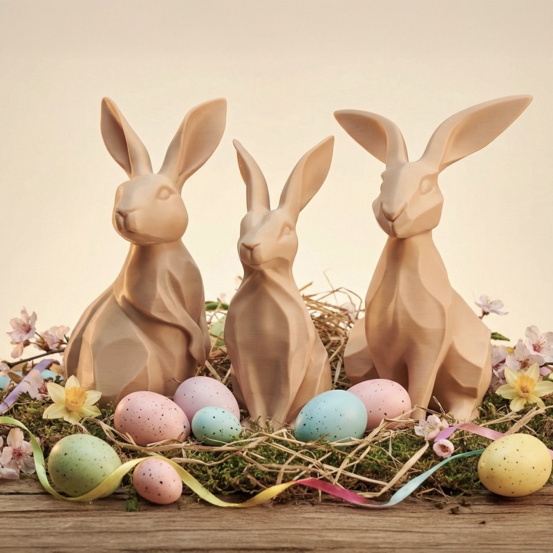 Rodzina zajączków/królików wielkanocnych 3D – Beżowy zestaw 3 figurek
