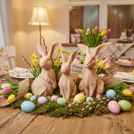 Rodzina zajączków/królików wielkanocnych 3D – Beżowy zestaw 3 figurek