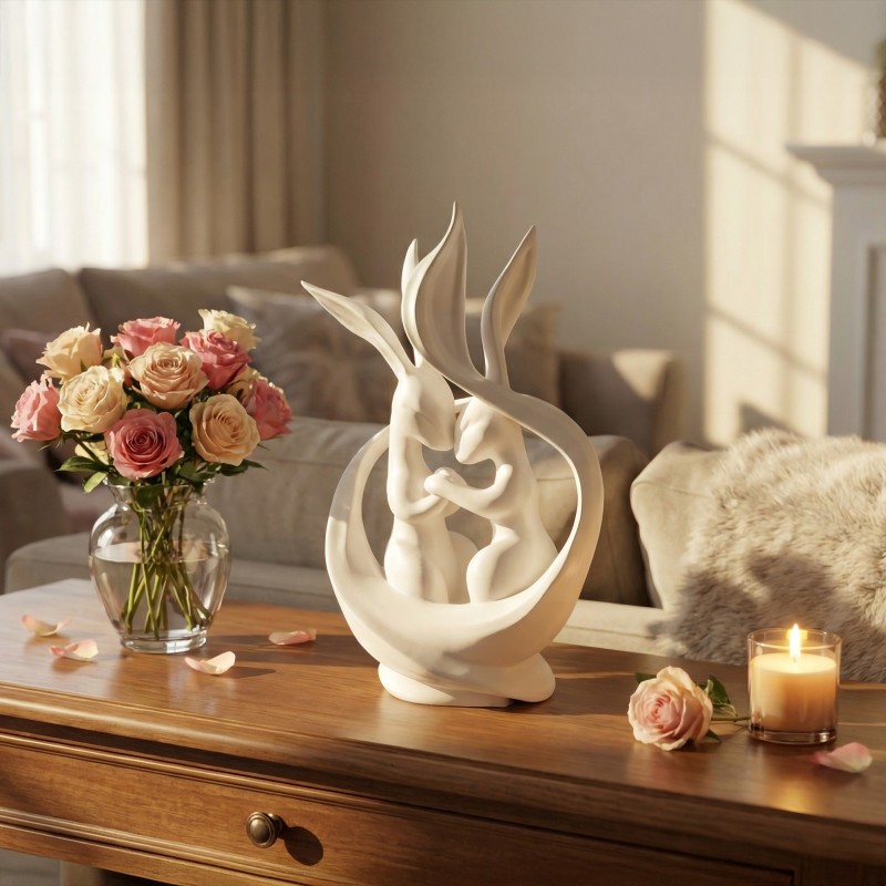 Para zajączków/królików 3D – Biała figurka miłości, dekoracja wnętrza