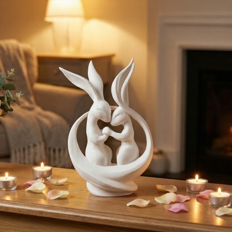 Para zajączków/królików 3D – Biała figurka miłości, dekoracja wnętrza