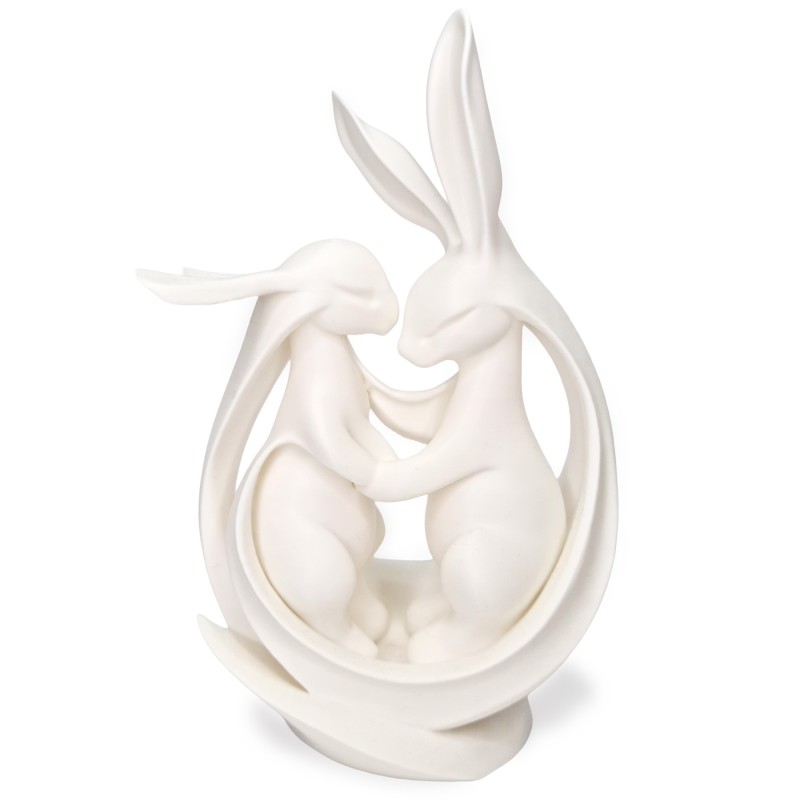 Zajączki/króliki w objęciach 3D – Biała figurka dekoracyjna, ozdoba