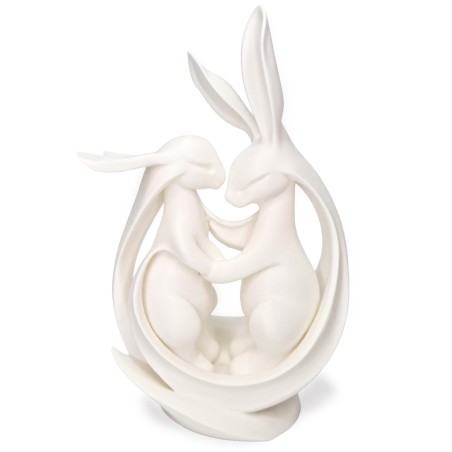 Zajączki/króliki w objęciach 3D – Biała figurka dekoracyjna, ozdoba