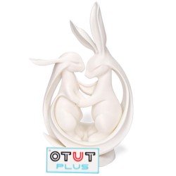 Zajączki/króliki w objęciach 3D – Biała figurka dekoracyjna, ozdoba
