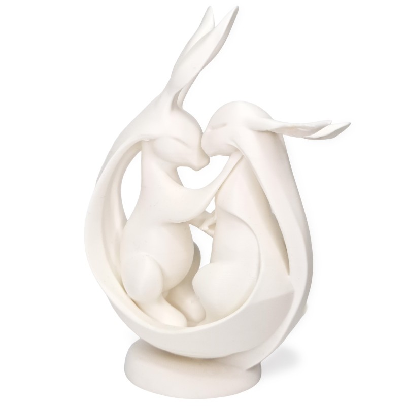 Zajączki/króliki w objęciach 3D – Biała figurka dekoracyjna, ozdoba