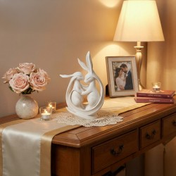 Zajączki/króliki w objęciach 3D – Biała figurka dekoracyjna, ozdoba