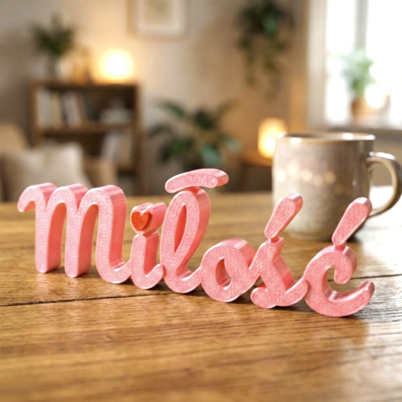 Napis Miłość różowy dekoracja prezent walentynki autorski design