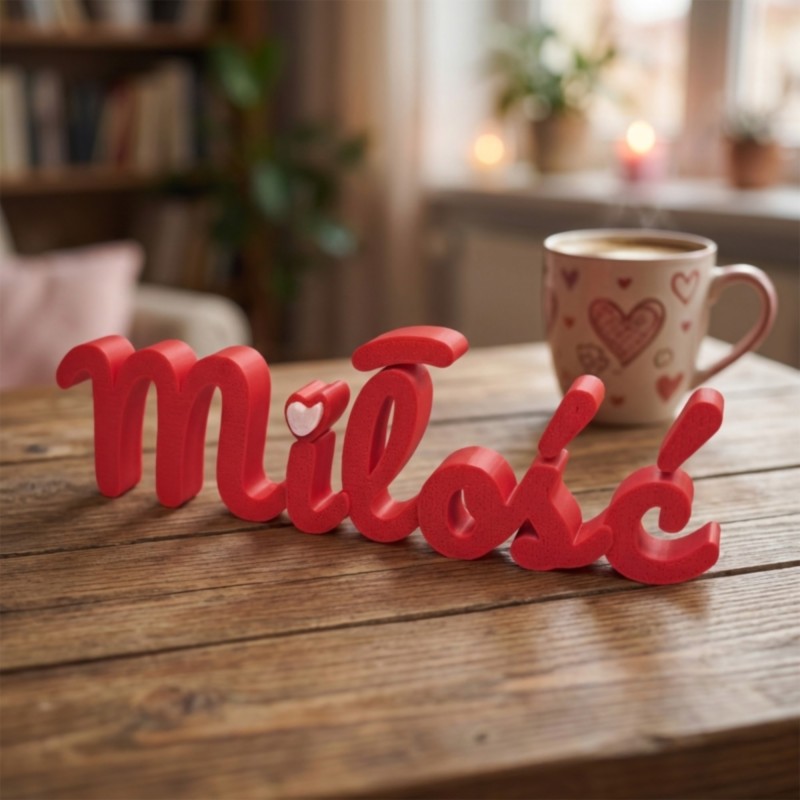 Napis Miłość czerwony dekoracja prezent walentynki autorski design