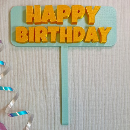 Topper na Tort „Happy Birthday” miętowy – Dekoracja Urodzinowa