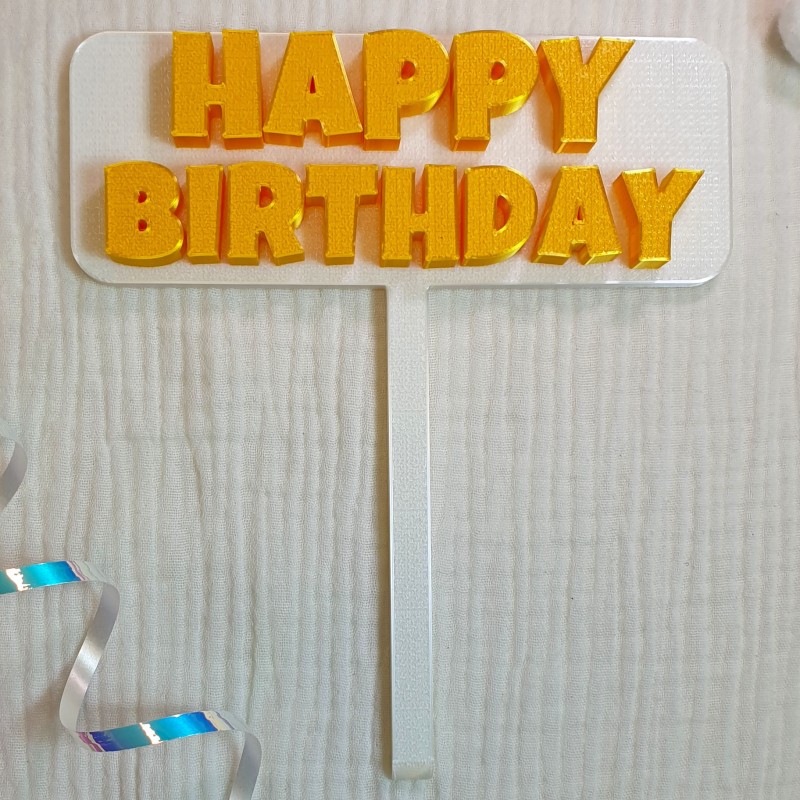 Topper na Tort „Happy Birthday” biały – Dekoracja Urodzinowa