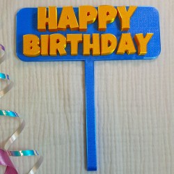 Topper na Tort „Happy Birthday” niebieski – Dekoracja Urodzinowa