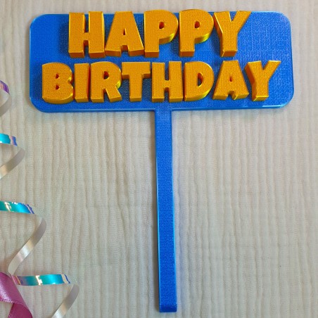Topper na Tort „Happy Birthday” niebieski – Dekoracja Urodzinowa