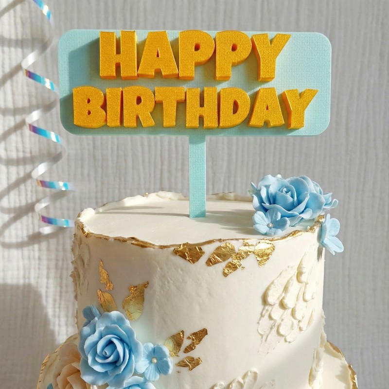 Topper na Tort „Happy Birthday” miętowy – Dekoracja Urodzinowa