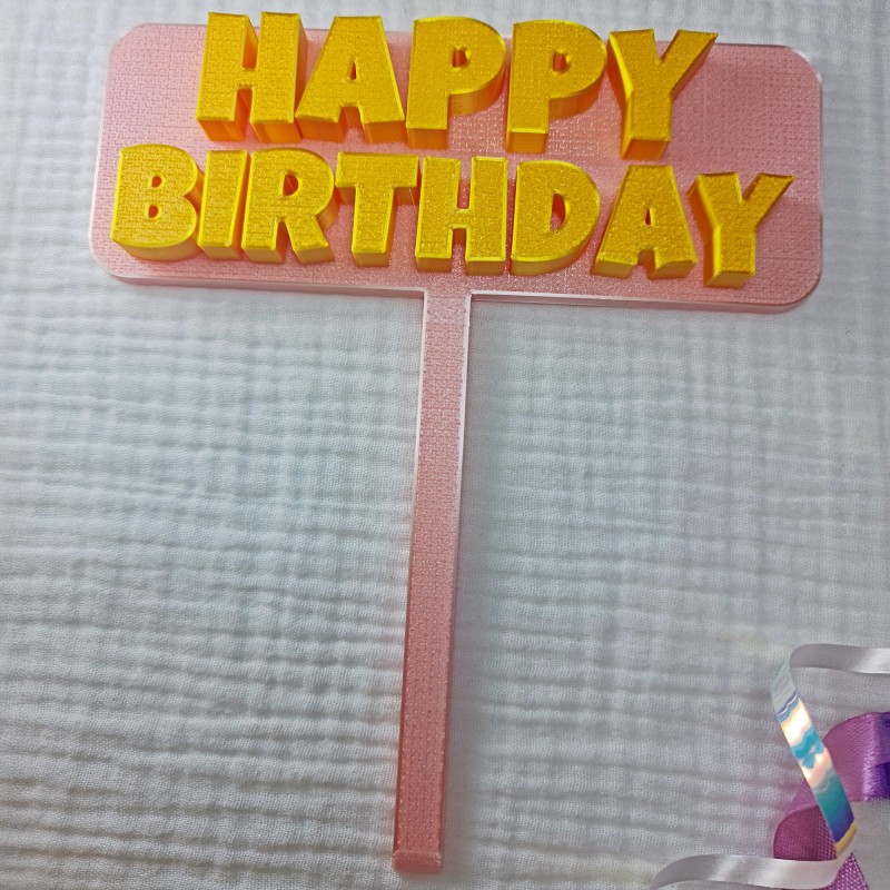 Topper na Tort „Happy Birthday” różowy – Dekoracja Urodzinowa