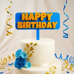 Topper na Tort „Happy Birthday” niebieski – Dekoracja Urodzinowa