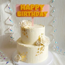 Topper na Tort „Happy Birthday” różowy – Dekoracja Urodzinowa