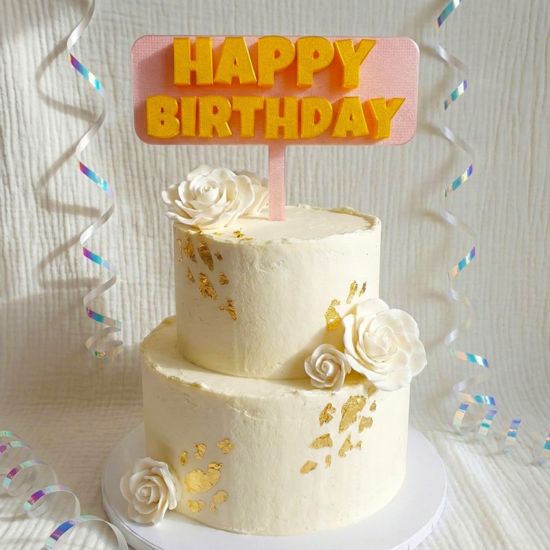 Topper na Tort „Happy Birthday” różowy – Dekoracja Urodzinowa