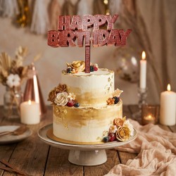 Topper miedziany „Happy Birthday” na tort urodzinowy