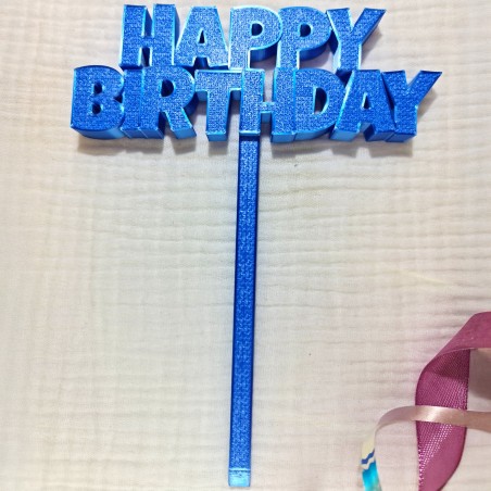 Topper niebieski „Happy Birthday” na tort urodzinowy