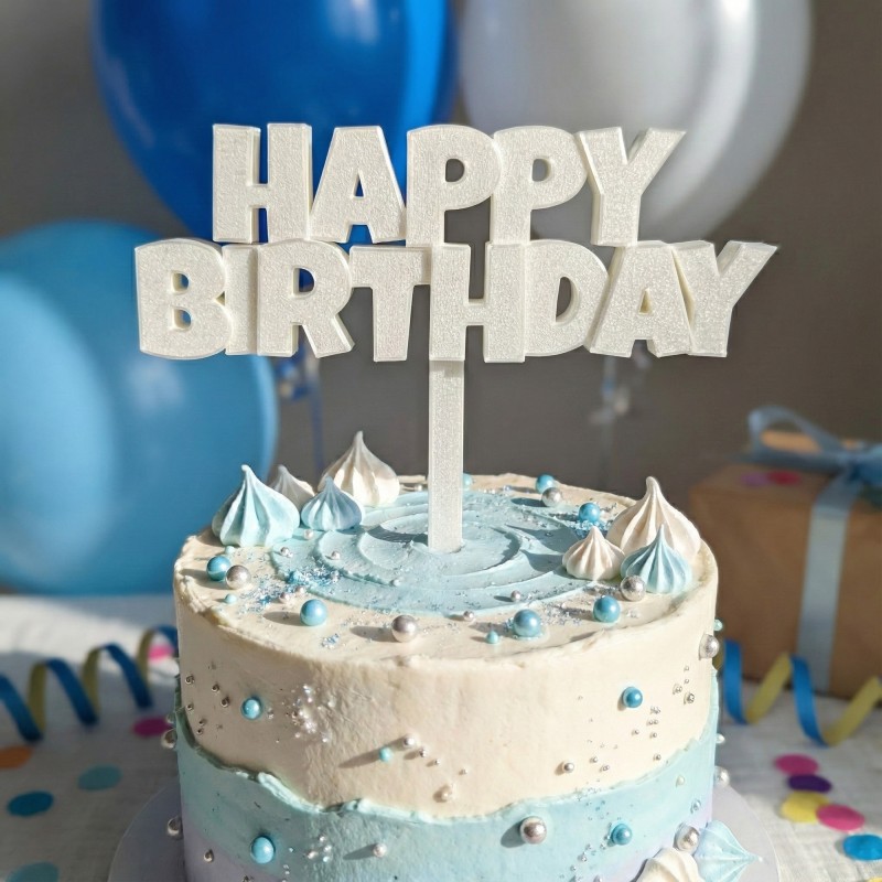Topper biały „Happy Birthday” na tort urodzinowy
