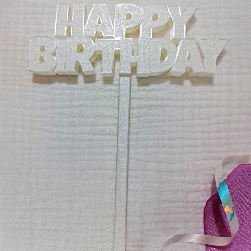 Topper biały „Happy Birthday” na tort urodzinowy