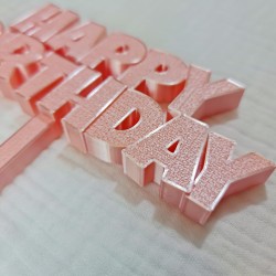Topper różowy „Happy Birthday” na tort urodzinowy